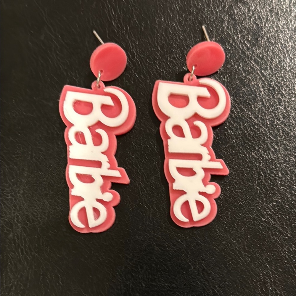 8 Pair Pink Barbie Logo Earrings NEW